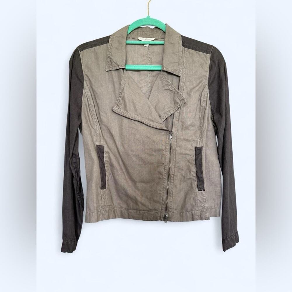 Eileen Fisher Organic Linen Asymmetric Moto Jacket Two Tone Stone Gray M Petite